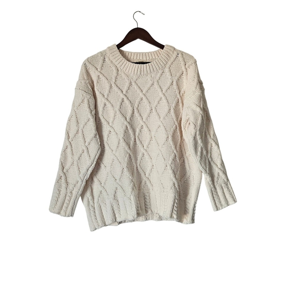 Indigo Soul Chenille Cable Knit Sweater L Ivory Cream Cozy NWT